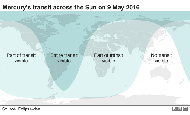 Map of where the transit will be seen