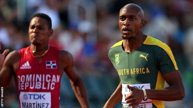 South Africa's Luxolo Adams in action at the World Athletics Championships