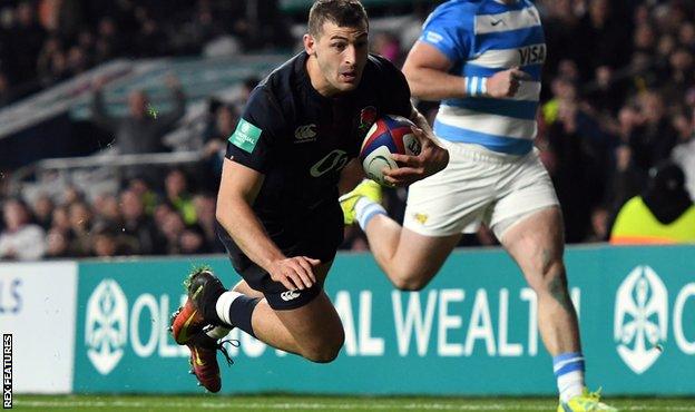 Jonny May scores his second England try