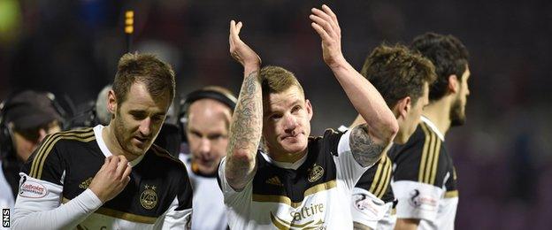 Aberdeen's Niall McGinn and Jonny Hayes celebrate