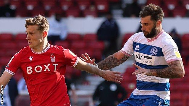 The incident involving Ryan Yates (left) and Charlie Austin (right) happened in the 43rd minute of Nottingham Forest's 3-1 win over QPR