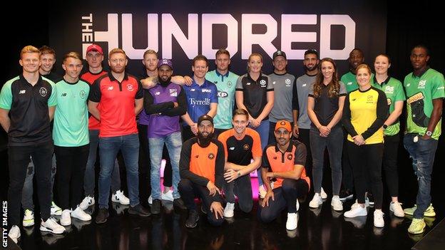 Players at The Hundred draft line up for a group photo