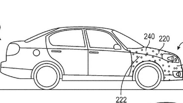 Drawing of where the sticky layer would be on the car.