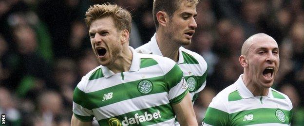 Stuart Armstrong celebrates his goal against Rangers