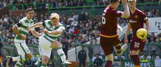 Celtic's Stuart Armstrong scores against Motherwell