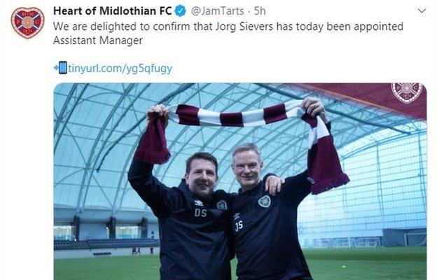 Daniel Stendel and Jorg Sievers on Hearts' Twitter