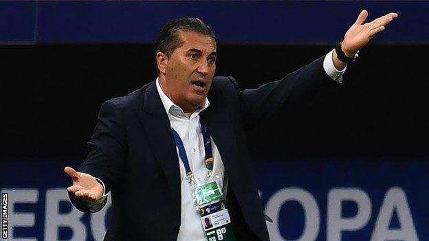 Jose Peseiro in the dug out for Venezuela