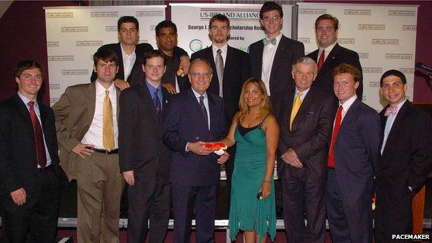 Mitchell Scholars pictured with former US Senator George Mitchell in Belfast in 2005