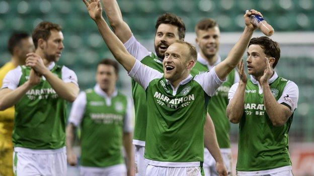 Dylan McGeouch enjoys the celebrations after last Friday's Edinburgh derby victory