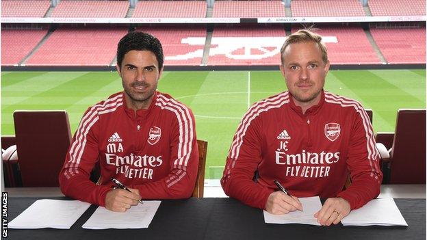 Mikel Arteta and Jonas Eidevall