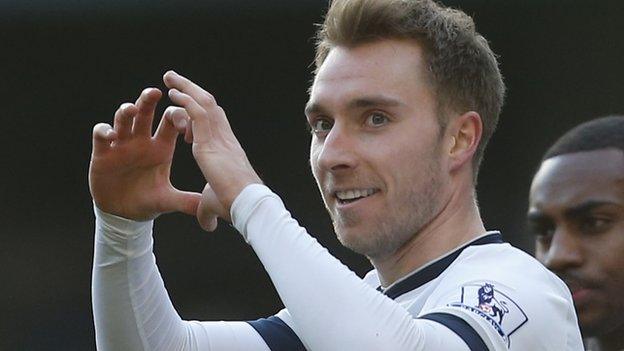 Tottenham's Christian Eriksen celebrates scoring against Sunderland