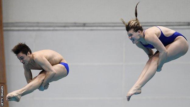 British divers Tom Daley and Grace Reid during a dive