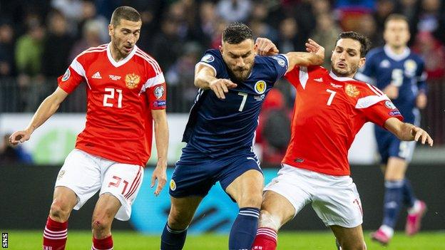 Robert Snodgrass made his last Scotland appearance in the 4-0 Euro qualifying defeat by Russia