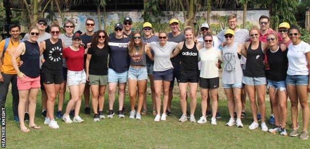 England women's team celebrate the birthdays of Lauren Winfield and Sophia Dunkley