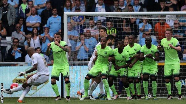 Andre Ayew scores against Man City