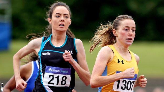 Sarah Healy (right) and Roisin Flanagan (left) finished second and third in the women's senior race