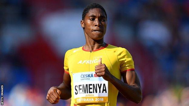 South Africa's Caster Semenya celebrates victory following the Womens 800 Metres during day two of the IAAF Continental Cup in Czech Republic