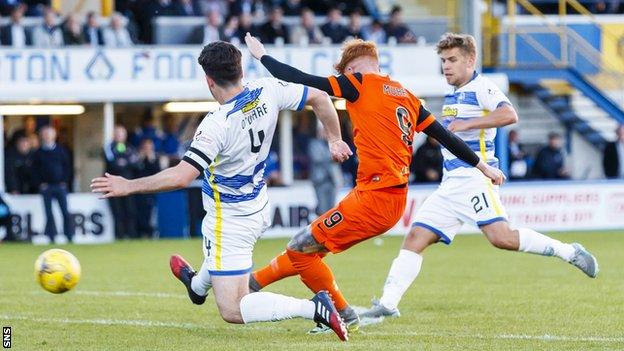 Simon Murray scores the equaliser for Dundee United