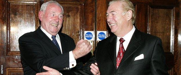 Christy O'Connor Senior with his nephew Christy O'Connor Junior at his surprise 80th birthday party in 2004