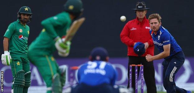 Liam Dawson playing for England in an ODI against Pakistan