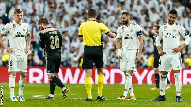 Real Madrid looking disheartened after losing to Ajax in the Champions League