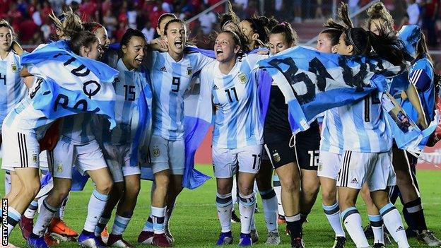 Argentina celebrate reaching the World Cup finals