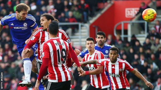 Branislav Ivanovic heads in Chelsea's winner at Southampton