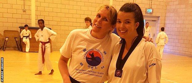 Joanne at her taekwondo club