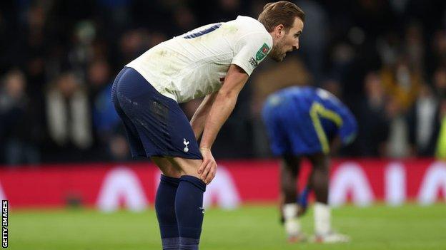 Harry Kane reacts to Chelsea defeat