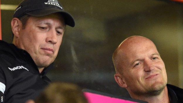 Matt Taylor (left) and Gregor Townsend watch Glasgow's A team match against Canada