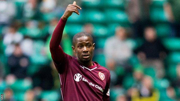 Arnaud Djoum makes his debut for Hearts