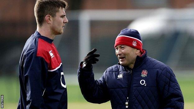 England head coach Eddie Jones and Ollie Devoto