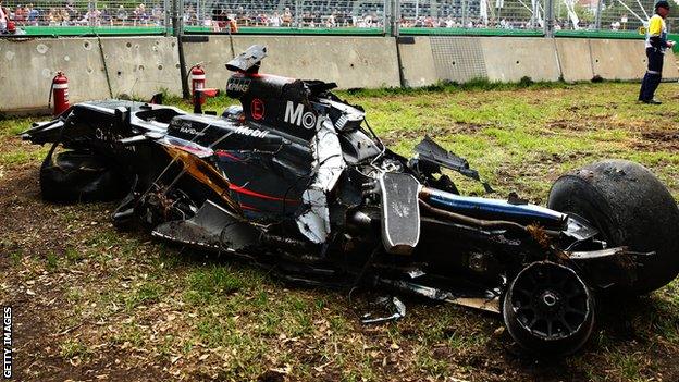 Fernando Alonso's McLaren after the collision