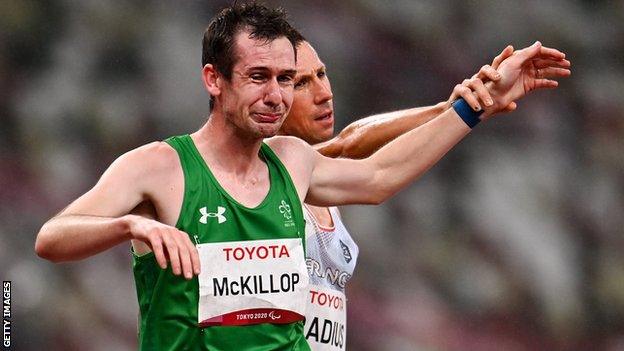 Michael McKillop shows his emotion after completing his final Paralympic Games