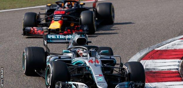 Max Verstappen and Lewis Hamilton during the Chinese Grand Prix