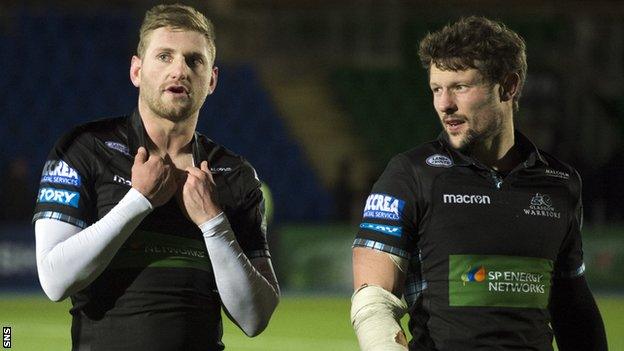 Glasgow Warriors' Finn Russell and Peter Horne