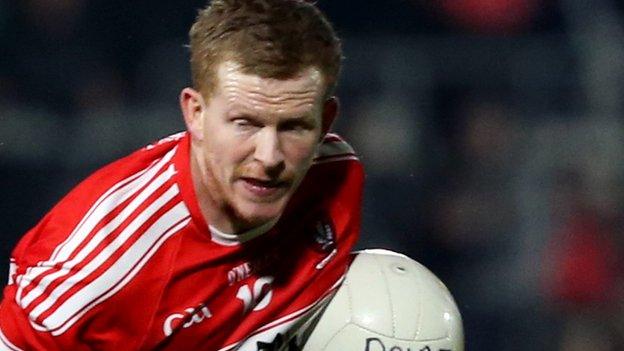 Derry's Enda Lynn in action in Sunday's McKenna Cup final