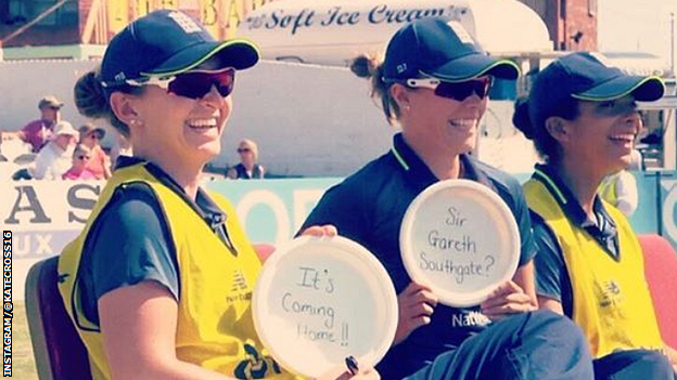 Kate Cross and Alex Hartley at an England match