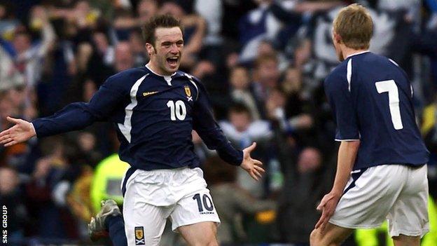 James McFadden celebrates his winning goal against the Dutch at Hampden