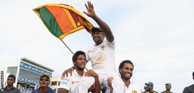 Rangana Herath on a lap of honour