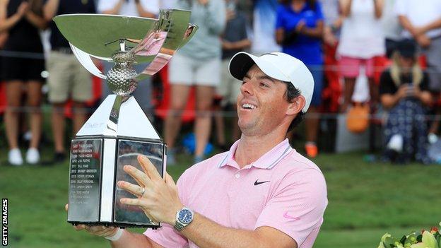 Rory McIlroy with the Fedex Cup trophy after his triumph in August