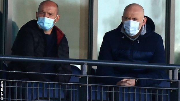 Gregor Townsend and Steve Tandy watch Doncaster v Saracens