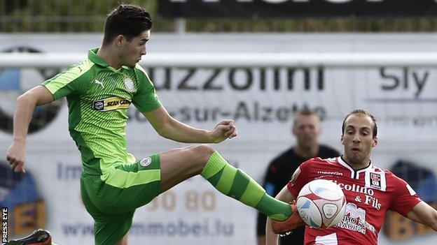 Jay Donnelly in action during Cliftonville's 1-1 draw in Luxembourg