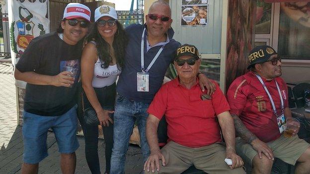 Peru fan Manuelito and friends