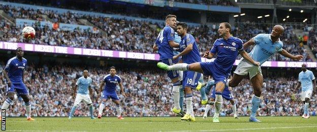 Vincent Kompany scores against Chelsea