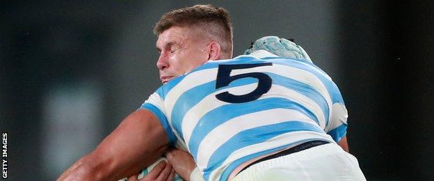 Argentina's Tomas Lavanini was sent off for this high tackle on England's Owen Farrell