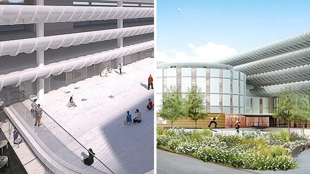 Two of the designs for Preston bus station