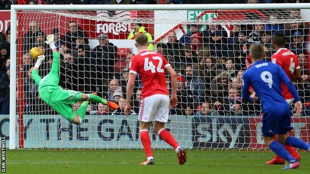 Danny Ward scores against Nottingham Forest