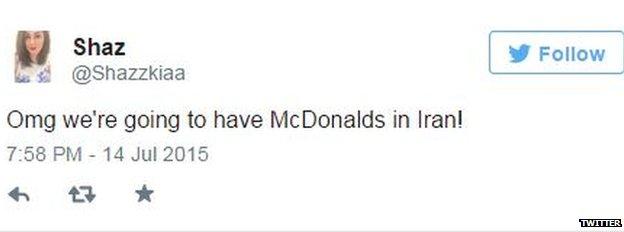 Tweet about McDonald's going to Iran