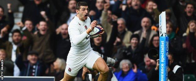 Jonny May scores against New Zealand